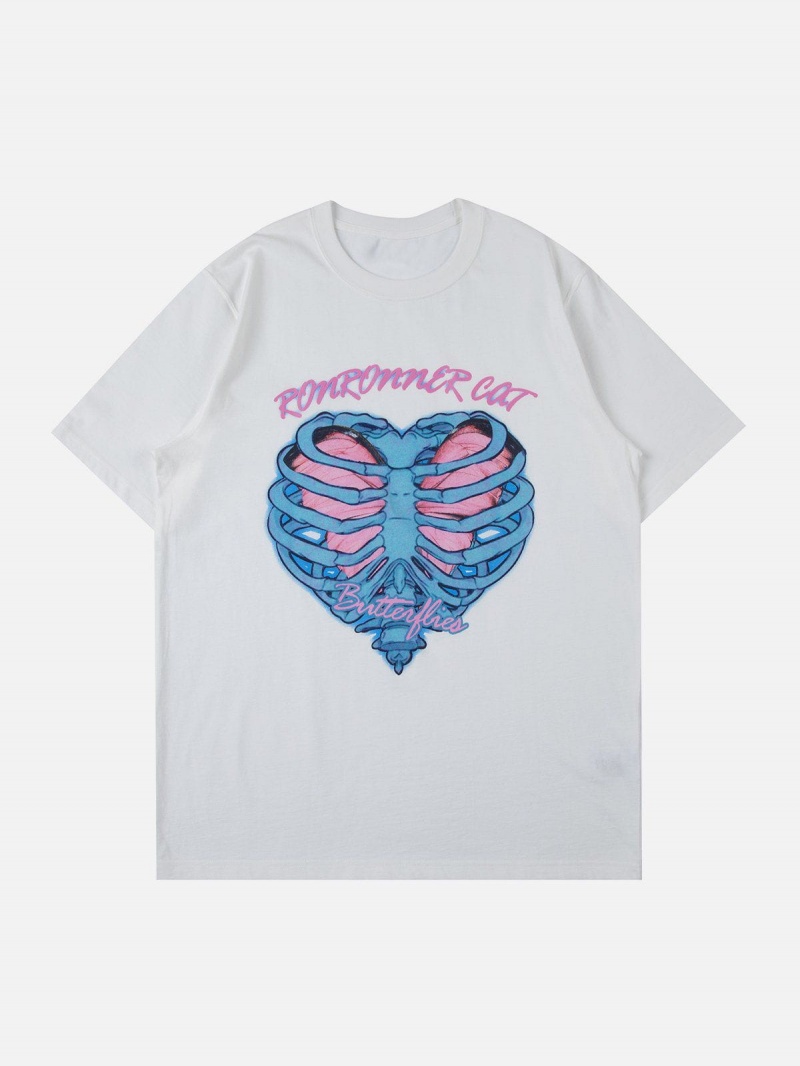 T Shirts Aelfric Eden Heart Skeleton Print Tee Noir | UDT-61865941